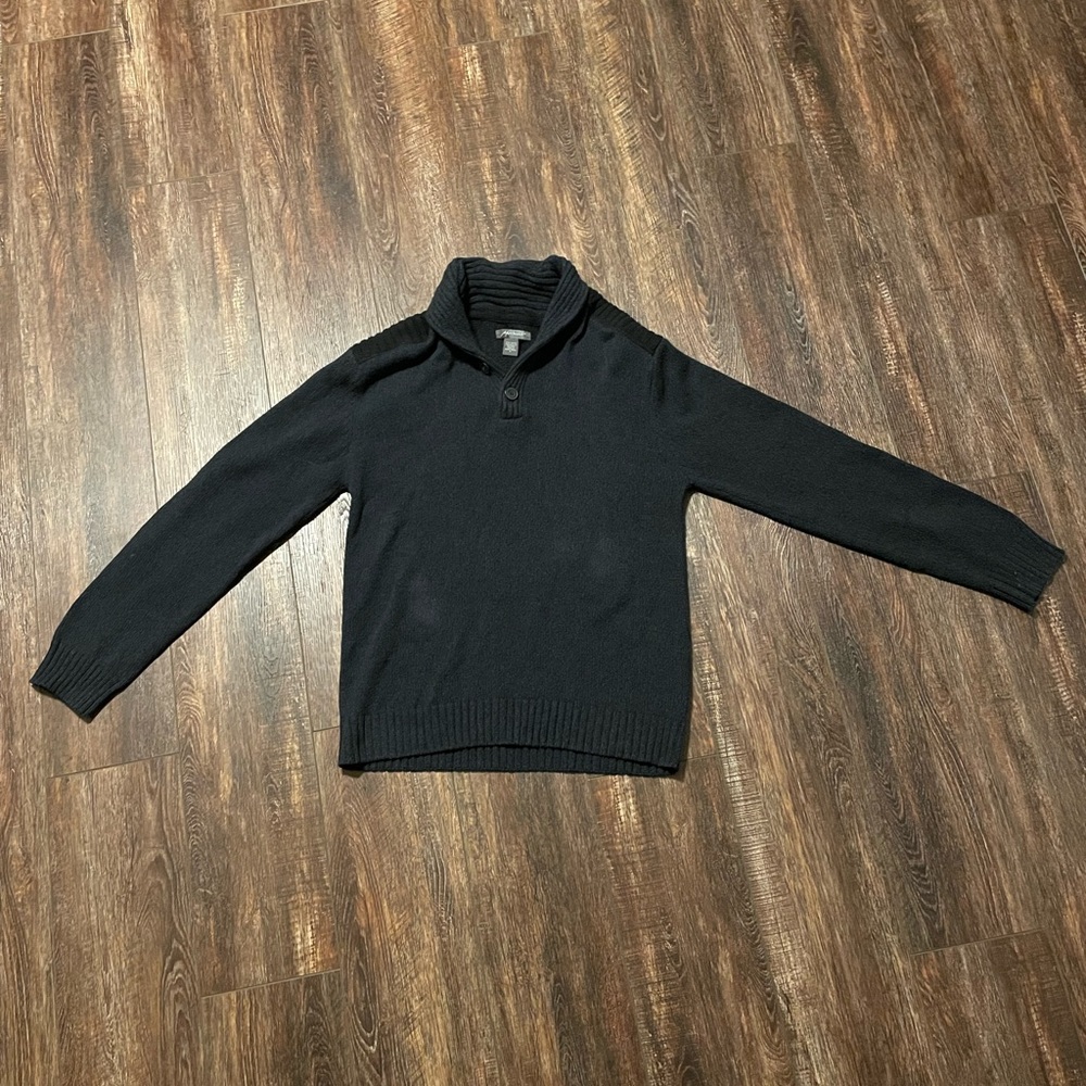 Navy Blue Heavyweight Pullover Quarter Button Sweater / Men’s Large